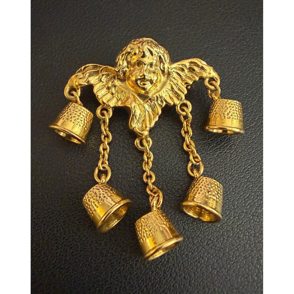 Vintage Victorian Revival Cherub Brooch Thimble Sewing